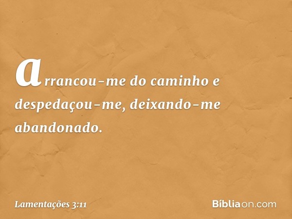 arrancou-me do caminho e despedaçou-me,
deixando-me abandonado. -- Lamentações 3:11