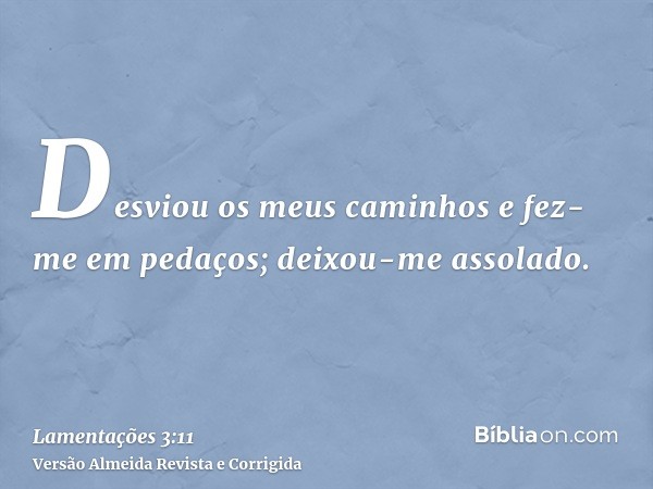 Desviou os meus caminhos e fez-me em pedaços; deixou-me assolado.