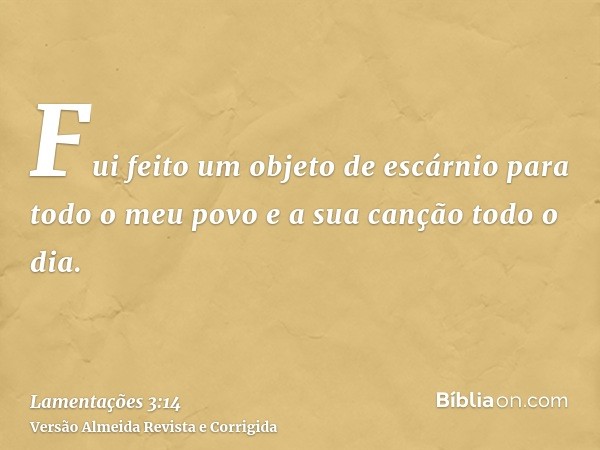 Fui feito um objeto de escárnio para todo o meu povo e a sua canção todo o dia.