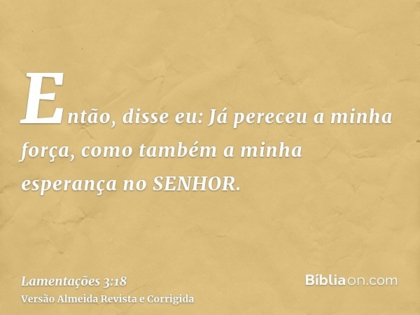 Então, disse eu: Já pereceu a minha força, como também a minha esperança no SENHOR.