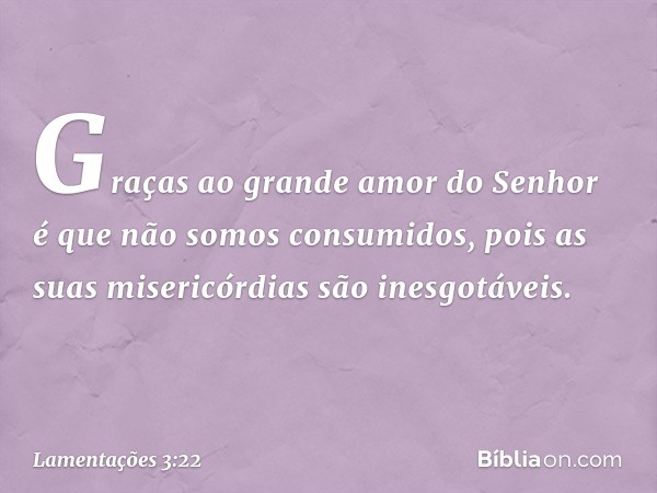 Graças ao grande amor do Senhor
é que não somos consumidos,
pois as suas misericórdias são inesgotáveis. -- Lamentações 3:22