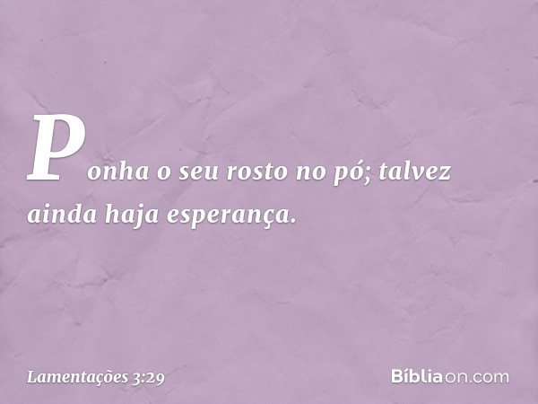 Ponha o seu rosto no pó;
talvez ainda haja esperança. -- Lamentações 3:29