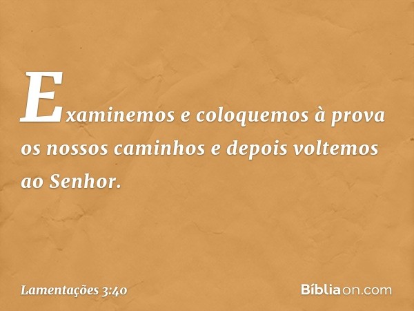 Examinemos e coloquemos à prova
os nossos caminhos
e depois voltemos ao Senhor. -- Lamentações 3:40