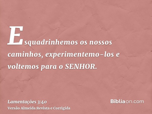 Esquadrinhemos os nossos caminhos, experimentemo-los e voltemos para o SENHOR.