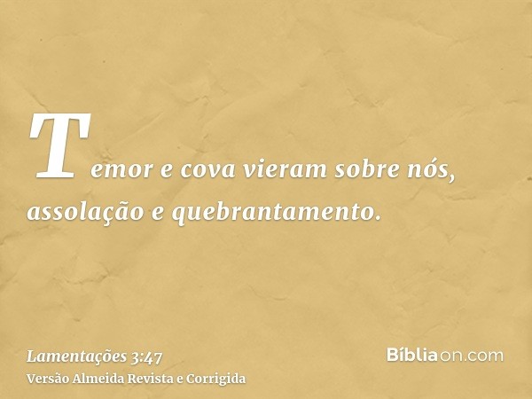 Temor e cova vieram sobre nós, assolação e quebrantamento.