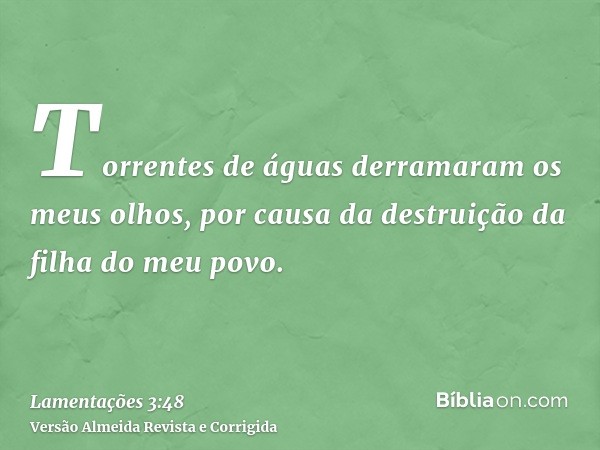 Torrentes de águas derramaram os meus olhos, por causa da destruição da filha do meu povo.