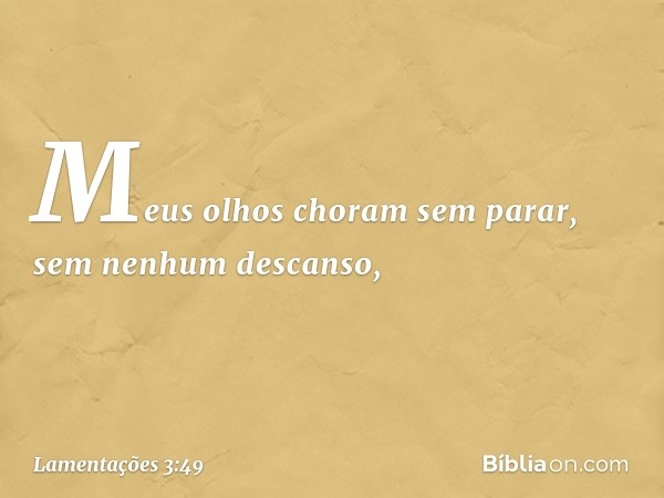 Meus olhos choram sem parar,
sem nenhum descanso, -- Lamentações 3:49