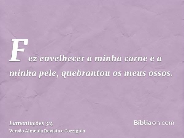 Fez envelhecer a minha carne e a minha pele, quebrantou os meus ossos.