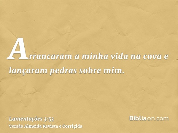 Arrancaram a minha vida na cova e lançaram pedras sobre mim.