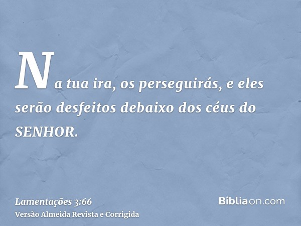 Na tua ira, os perseguirás, e eles serão desfeitos debaixo dos céus do SENHOR.