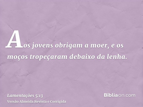 Aos jovens obrigam a moer, e os moços tropeçaram debaixo da lenha.
