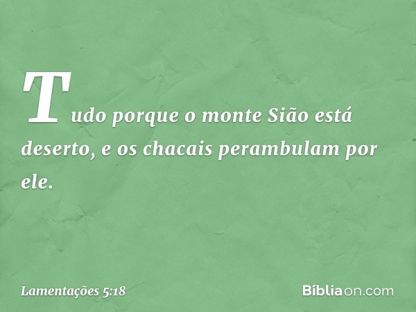 Tudo porque o monte Sião está deserto,
e os chacais perambulam por ele. -- Lamentações 5:18