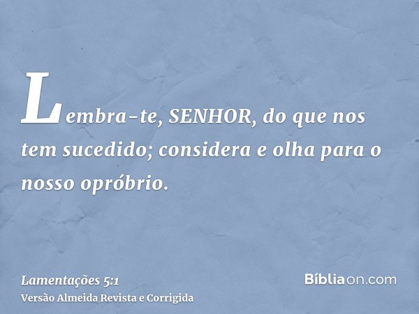 Lembra-te, SENHOR, do que nos tem sucedido; considera e olha para o nosso opróbrio.