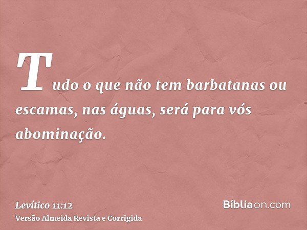 Tudo o que não tem barbatanas ou escamas, nas águas, será para vós abominação.