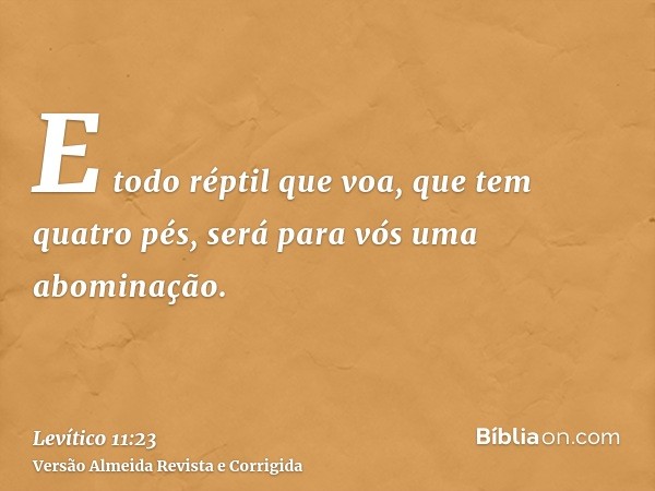E todo réptil que voa, que tem quatro pés, será para vós uma abominação.