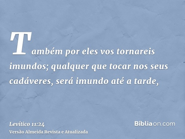 Também por eles vos tornareis imundos; qualquer que tocar nos seus cadáveres, será imundo até a tarde,