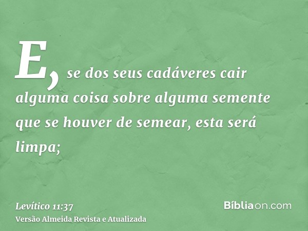 E, se dos seus cadáveres cair alguma coisa sobre alguma semente que se houver de semear, esta será limpa;