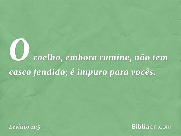 O coelho, embora rumine, não tem casco fendido; é impuro para vocês. -- Levítico 11:5