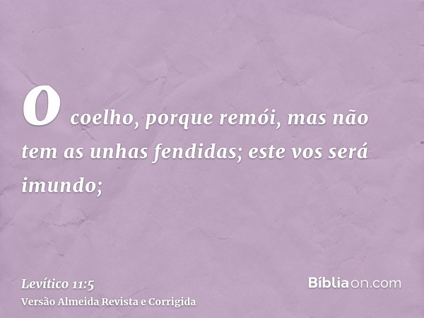 o coelho, porque remói, mas não tem as unhas fendidas; este vos será imundo;