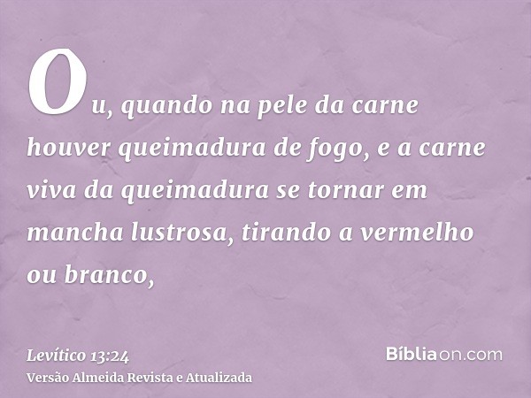 Ou, quando na pele da carne houver queimadura de fogo, e a carne viva da queimadura se tornar em mancha lustrosa, tirando a vermelho ou branco,