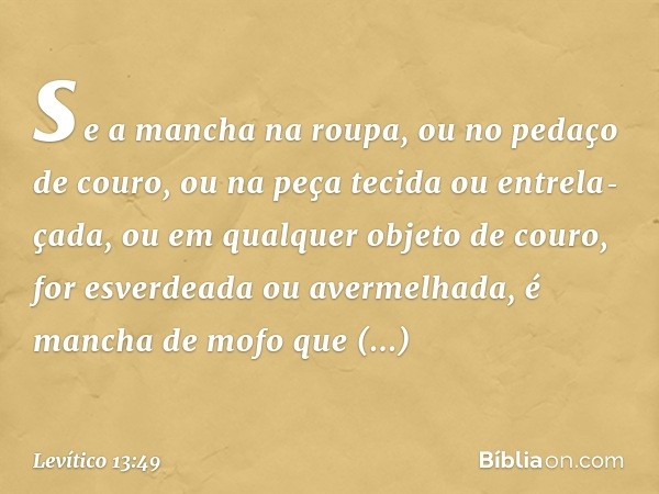 se a mancha na roupa, ou no pedaço de couro, ou na peça tecida ou entrela­çada, ou em qualquer objeto de couro, for es­verdeada ou avermelhada, é mancha de mofo