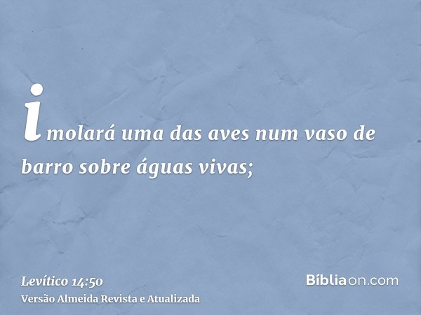 imolará uma das aves num vaso de barro sobre águas vivas;