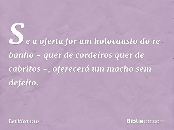 "Se a oferta for um holocausto do re­banho - quer de cordeiros quer de cabritos -, ofe­recerá um macho sem defeito. -- Levítico 1:10