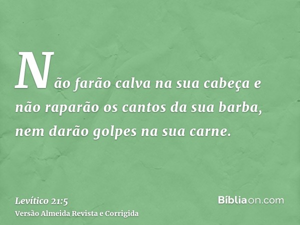 Não farão calva na sua cabeça e não raparão os cantos da sua barba, nem darão golpes na sua carne.