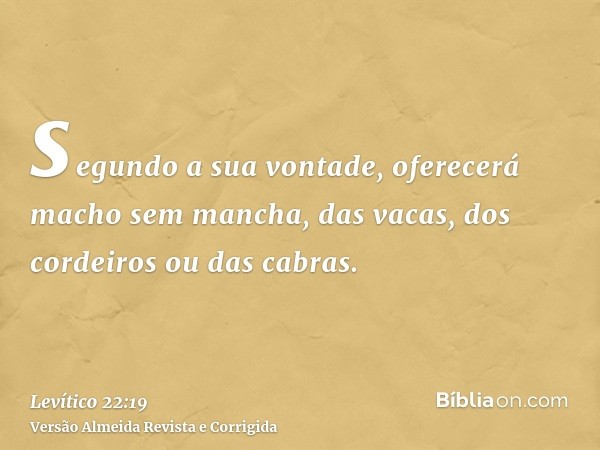 segundo a sua vontade, oferecerá macho sem mancha, das vacas, dos cordeiros ou das cabras.