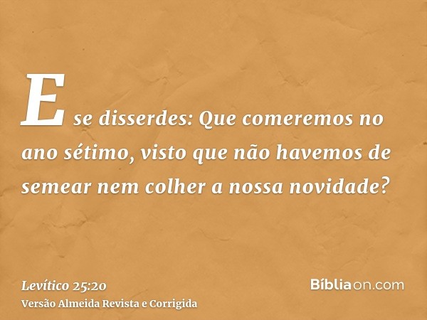 E se disserdes: Que comeremos no ano sétimo, visto que não havemos de semear nem colher a nossa novidade?