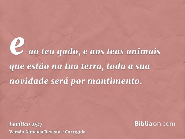 e ao teu gado, e aos teus animais que estão na tua terra, toda a sua novidade será por mantimento.