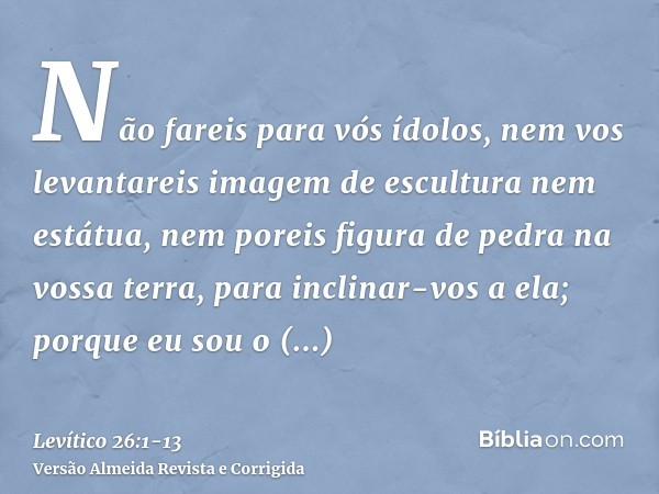 Não fareis para vós ídolos, nem vos levantareis imagem de escultura nem estátua, nem poreis figura de pedra na vossa terra, para inclinar-vos a ela; porque eu s