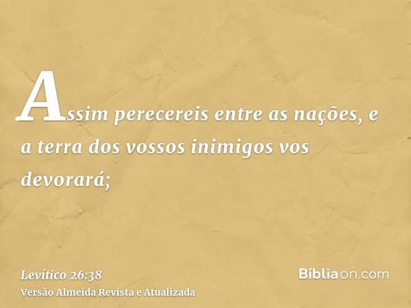 Assim perecereis entre as nações, e a terra dos vossos inimigos vos devorará;