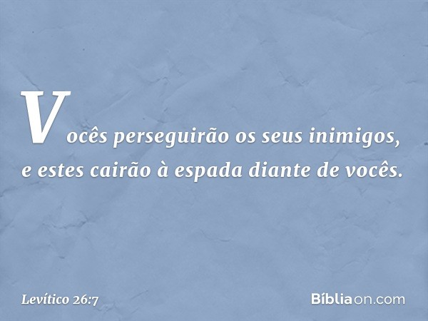 Vocês per­seguirão os seus inimigos, e estes cairão à espa­da diante de vocês. -- Levítico 26:7