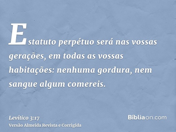 Estatuto perpétuo será nas vossas gerações, em todas as vossas habitações: nenhuma gordura, nem sangue algum comereis.