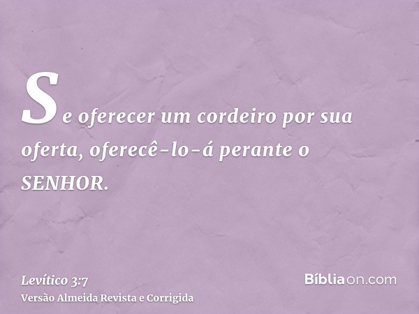 Se oferecer um cordeiro por sua oferta, oferecê-lo-á perante o SENHOR.