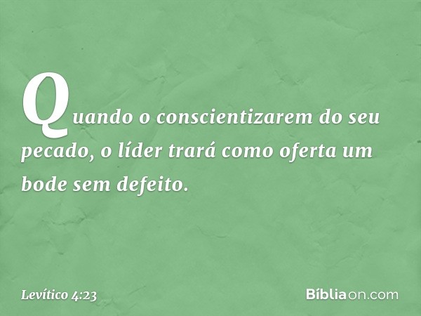 Quando o conscientizarem do seu pecado, o líder trará como oferta um bode sem defeito. -- Levítico 4:23