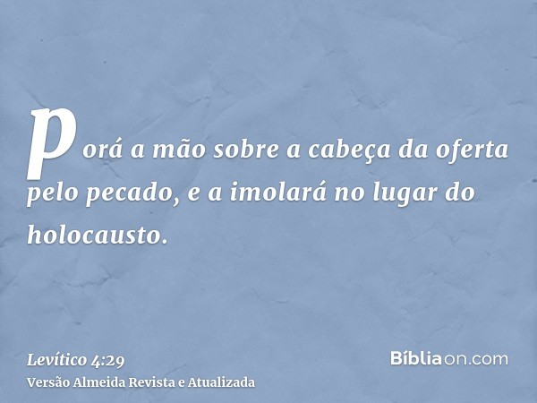 porá a mão sobre a cabeça da oferta pelo pecado, e a imolará no lugar do holocausto.