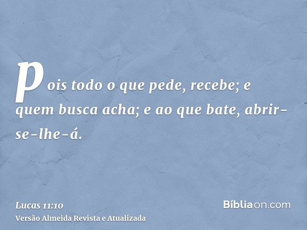 pois todo o que pede, recebe; e quem busca acha; e ao que bate, abrir-se-lhe-á.