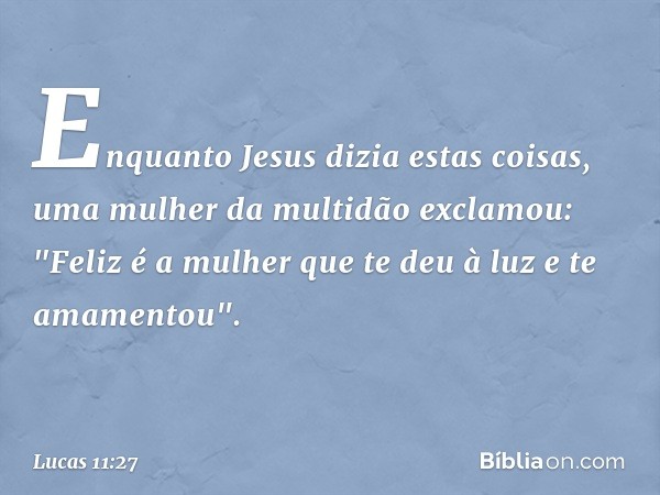 Enquanto Jesus dizia estas coisas, uma mulher da multidão exclamou: "Feliz é a mulher que te deu à luz e te amamentou". -- Lucas 11:27