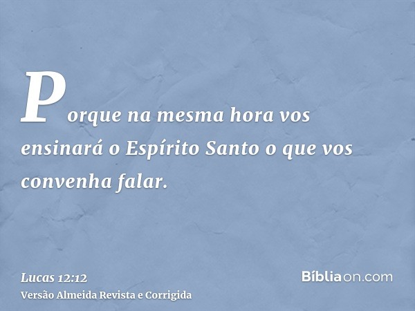 Porque na mesma hora vos ensinará o Espírito Santo o que vos convenha falar.