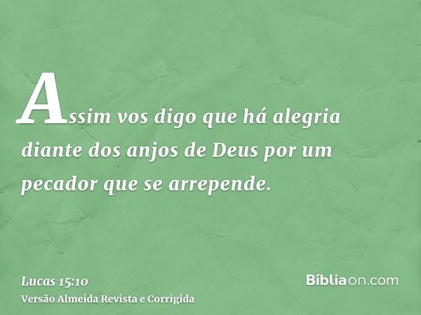 Assim vos digo que há alegria diante dos anjos de Deus por um pecador que se arrepende.