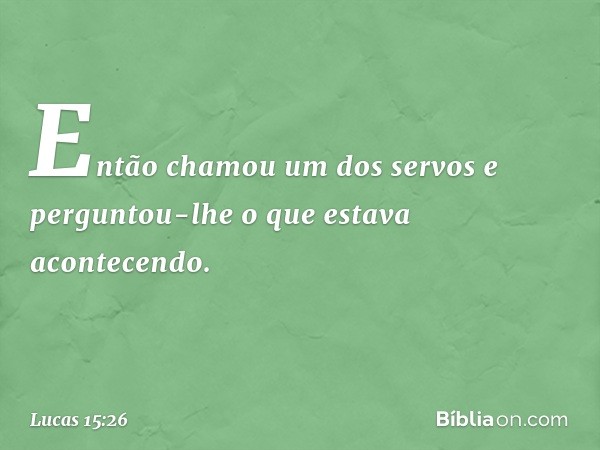 Então chamou um dos servos e perguntou-lhe o que estava acontecendo. -- Lucas 15:26