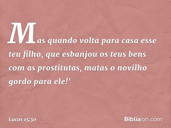 Mas quando volta para casa esse teu filho, que esbanjou os teus bens com as prostitutas, matas o novilho gordo para ele!' -- Lucas 15:30