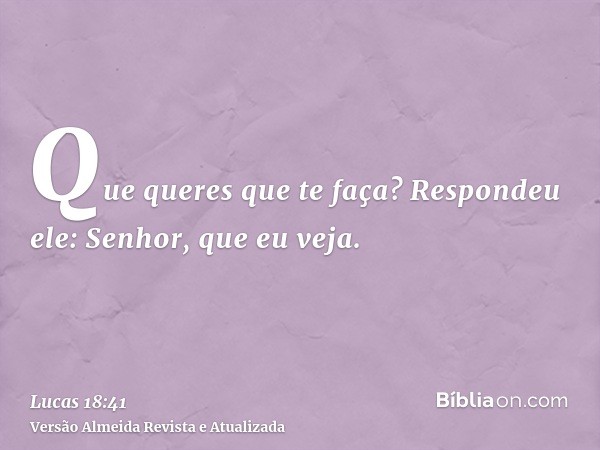 Que queres que te faça? Respondeu ele: Senhor, que eu veja.