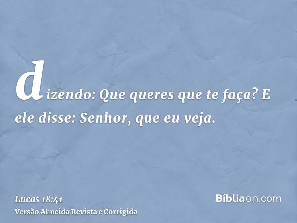 dizendo: Que queres que te faça? E ele disse: Senhor, que eu veja.