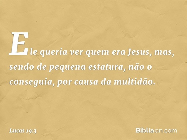 Ele queria ver quem era Jesus, mas, sendo de pequena estatura, não o conseguia, por causa da multidão. -- Lucas 19:3