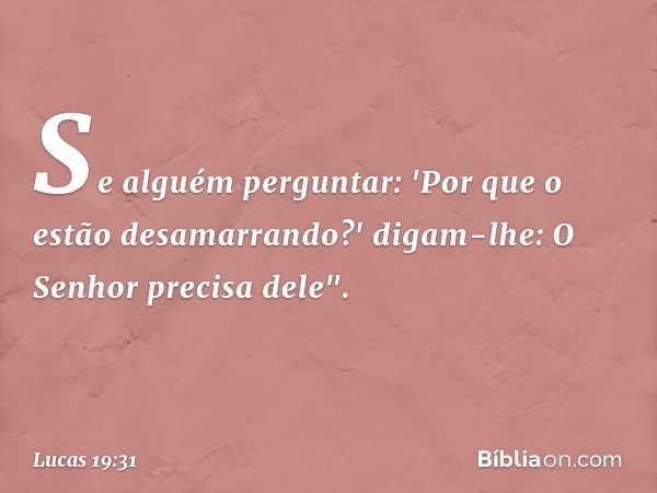 Se alguém perguntar: 'Por que o estão desamarrando?' digam-lhe: O Senhor precisa dele". -- Lucas 19:31