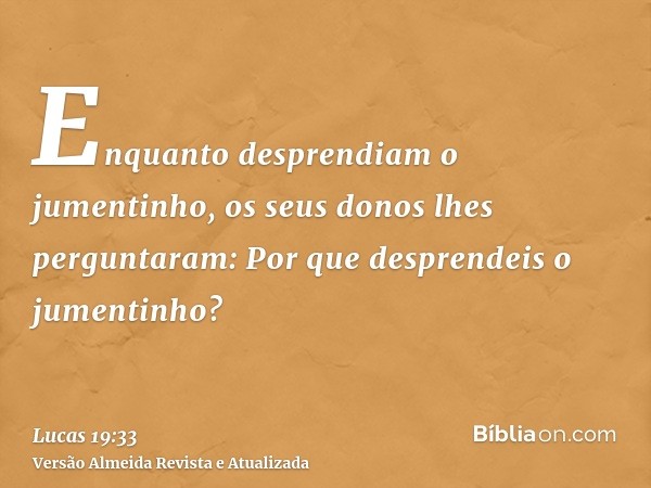 Enquanto desprendiam o jumentinho, os seus donos lhes perguntaram: Por que desprendeis o jumentinho?