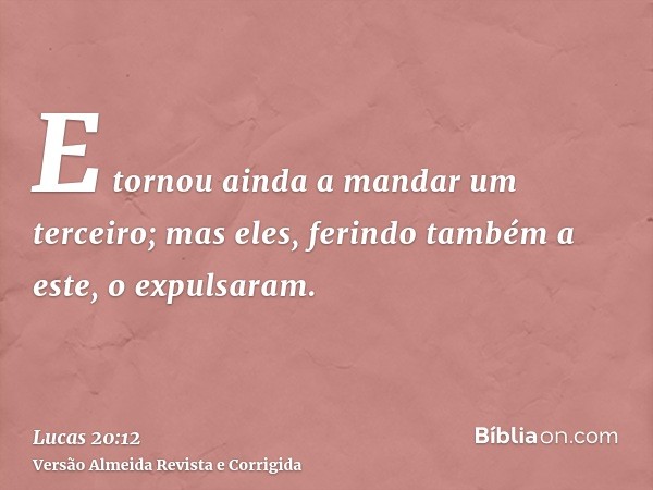 E tornou ainda a mandar um terceiro; mas eles, ferindo também a este, o expulsaram.